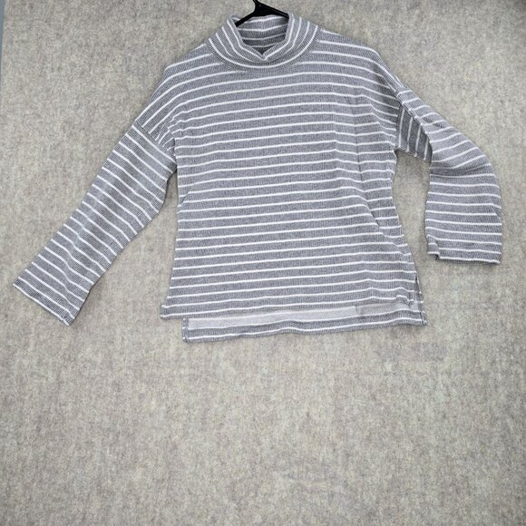 Madewell Striped Funnel Neck Knit Pullover Sweater S Gray & White - Picture 1 of 5
